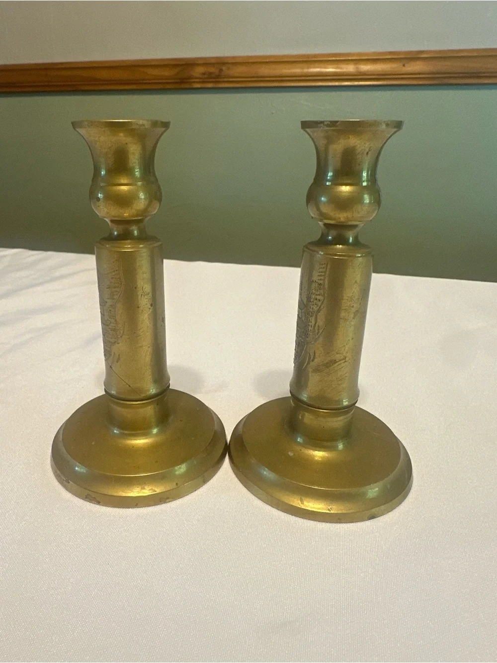Vintage Japanese landscaping brass candleholders
